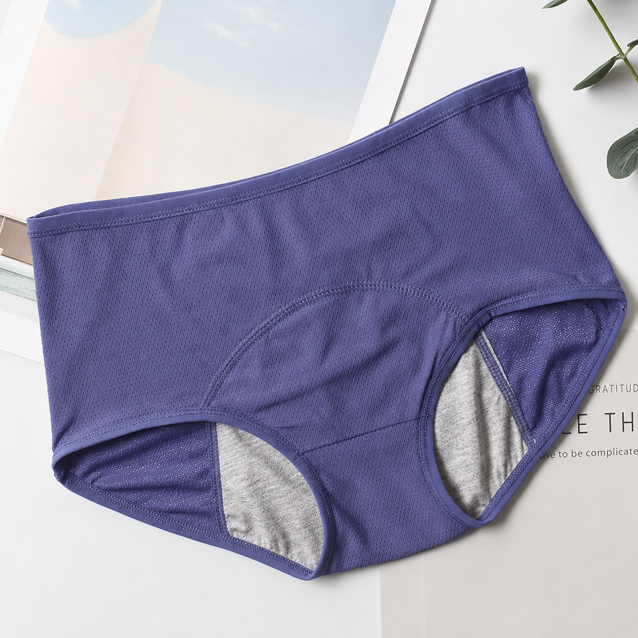 Navy blue washable leak-proof incontinence underwear for women